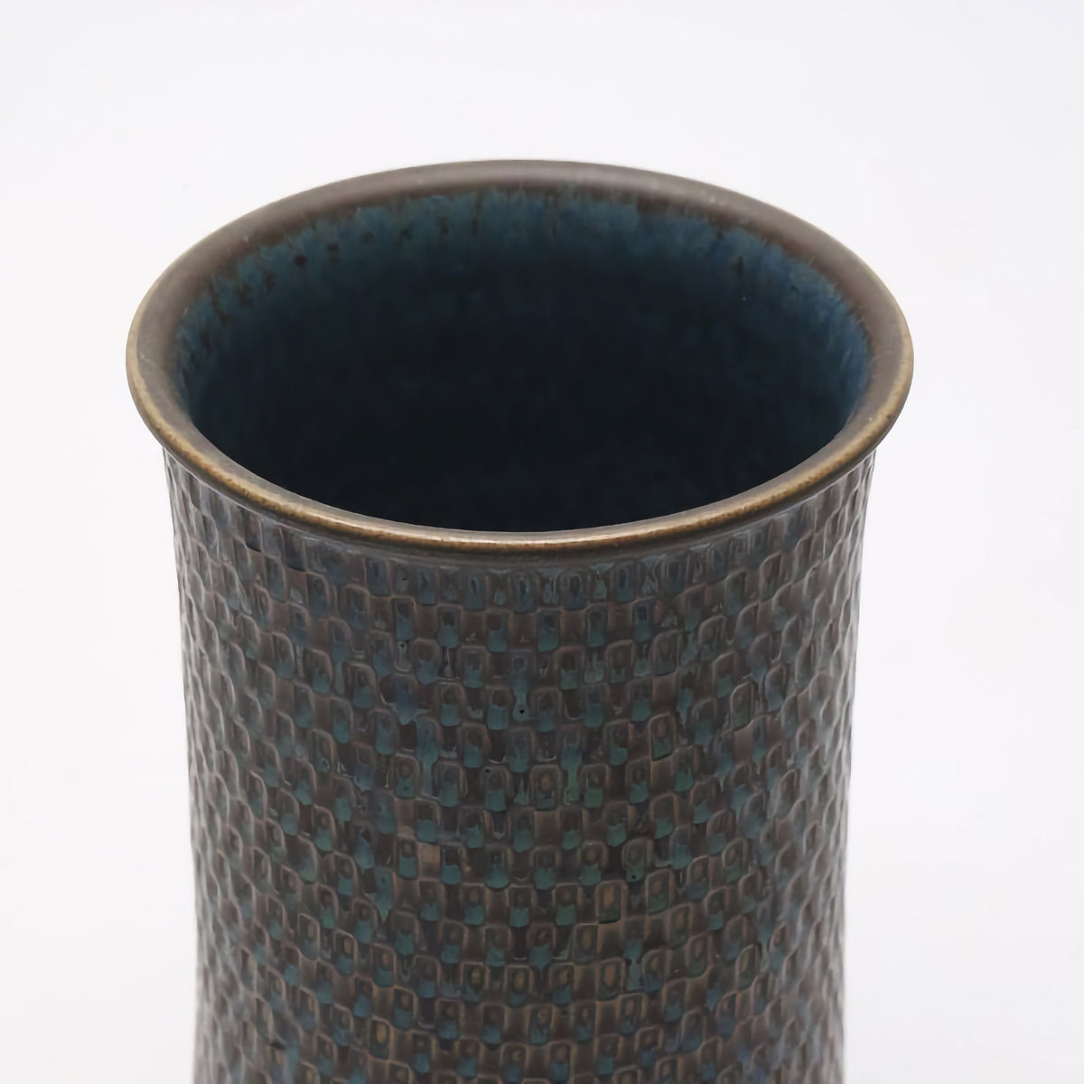 Stig Lindberg Gustavsberg Turquoise Stoneware Vase featuring textured ceramic surface with a rich turquoise glaze, showcasing authentic Nordic vintage design craftsmanship.