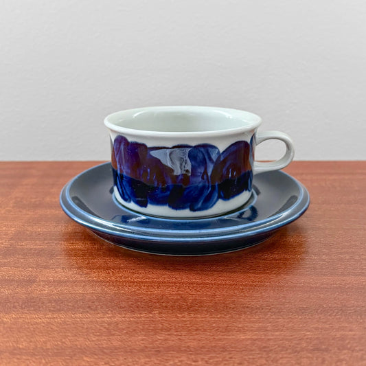 Arabia Finland Anemone Tea Cup with Blue Saucer