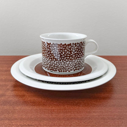 Arabia Finland Faenza Brown Tea Cup Trio Set