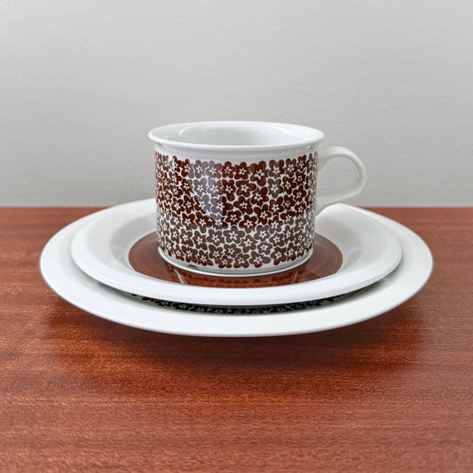 Arabia Finland Faenza Brown Tea Cup Trio Set