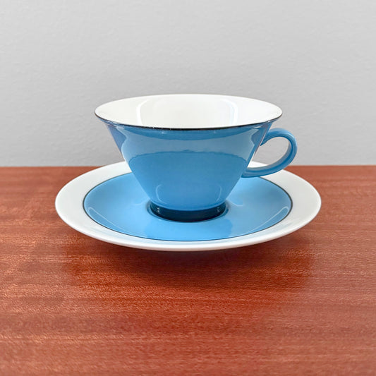 Arabia Finland Harlekin Turquoise Tea Cup with Saucer