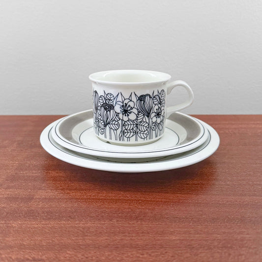 アラビア フィンランド クロッカス 白黒 グレーリム コーヒーカップ トリオセット