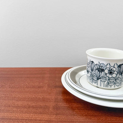Arabia Finland Krokus Black and White Grey Rim Coffee Cup Trio Set