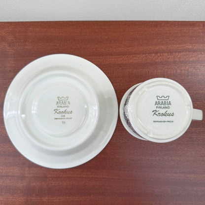 Arabia Finland Krokus Black and White Grey Rim Coffee Cup Trio Set
