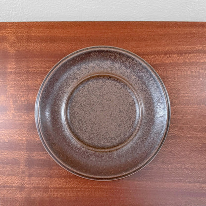 Arabia Finland Ruska Large Mug with Saucer featuring a vintage speckled brown ceramic saucer made by renowned Nordic makers, ideal for authentic Scandinavian tableware collections.