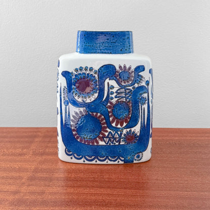 Berte Jessen Royal Copenhagen Tenera Vase (436/3121) ceramic vase with blue stylised floral motif vintage Nordic decorative object