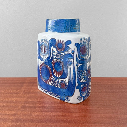 Berte Jessen Royal Copenhagen Tenera Vase (436/3121), vintage ceramic vase with stylised blue and red floral motif, Scandinavian home decor object