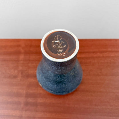 Underside view of Carl-Harry Stålhane Rörstrand SGZ Stoneware Vase showing its blue glazed ceramic base and maker markings