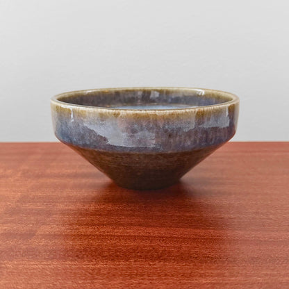 Carl-Harry Stålhane Rörstrand STM Stoneware Decorative Bowl featuring a rare blue and brown glazed vintage ceramic design from Sweden's 1950s-60s Nordic craftsmanship collection.