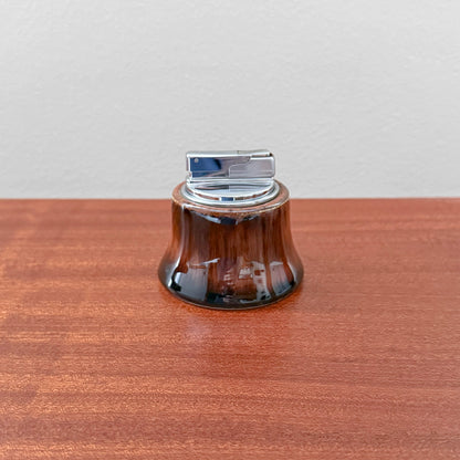 Carl-Harry Stålhane Rörstrand T-1 Brown-Black Table Lighter with glossy brown black ceramic glaze and silver metal lighter mechanism