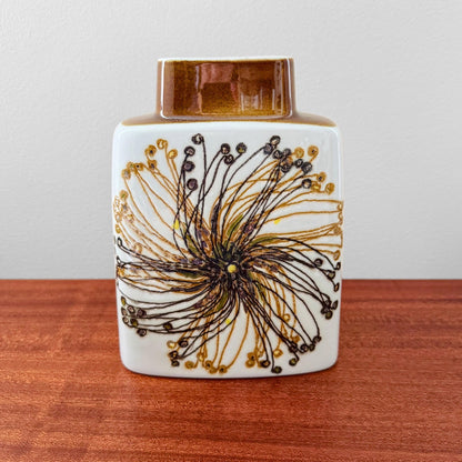 Ellen Malmer Royal Copenhagen Baca White-Brown Vase (635/3121) vintage ceramic vase with stylised floral motif in white and brown glaze