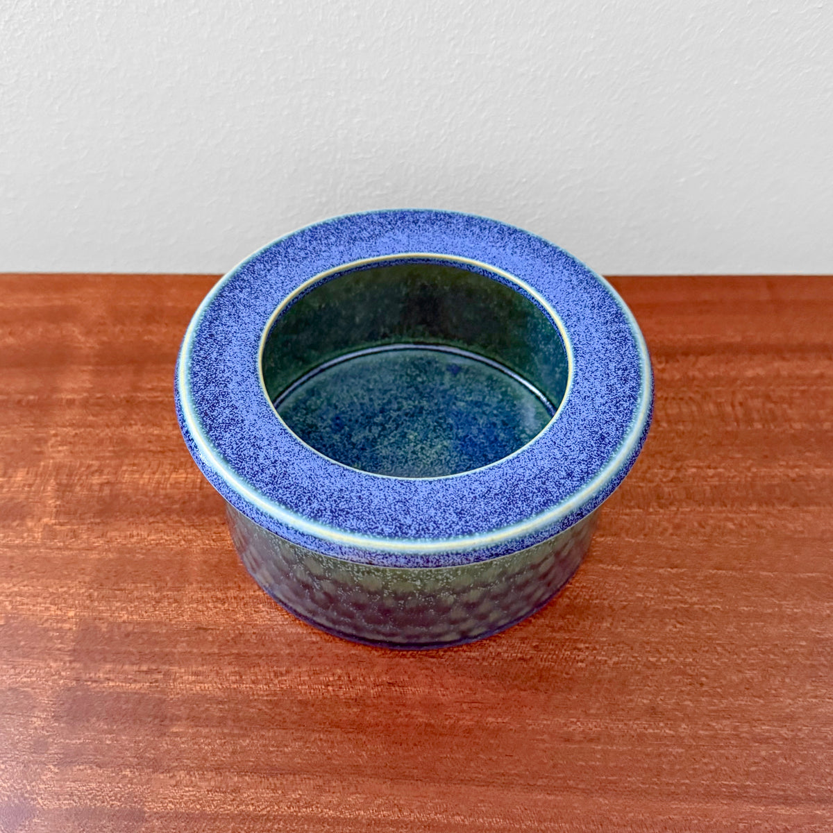 Gustavsberg Rondo Stoneware Decorative Bowl in blue and green glaze designed by Britt-Louise Sundell in Sweden during the 1960s