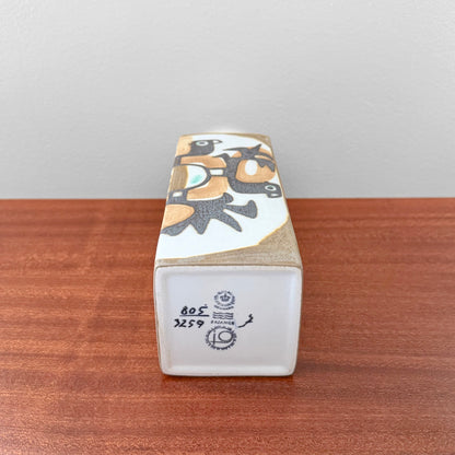 Johanne Gerber Royal Copenhagen Baca Brown-White Vase (805/3259) ceramic vase with stylised bird motif and visible Royal Copenhagen backstamp on underside