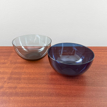 Kaj Franck 1340 Glass Dessert Bowls pair of vintage blue and grey glass dessert bowls by Nuutajarvi Notsjo Nordic tableware and design objects