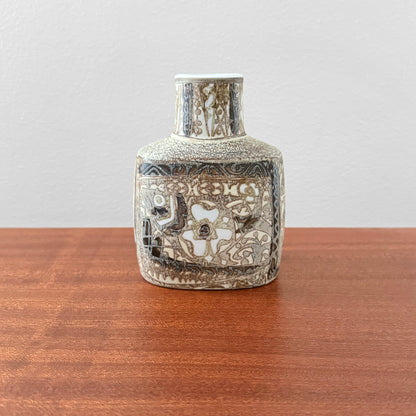 Nils Thorsson Royal Copenhagen Baca Small Brown Vase (719/3207), ceramic decorative vase with stylised fish and floral motif, Danish 1960s design