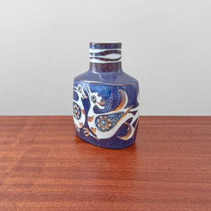 Nils Thorsson Royal Copenhagen Baca Small Vase (708/3207) in ceramic with a stylised bird motif and blue glaze