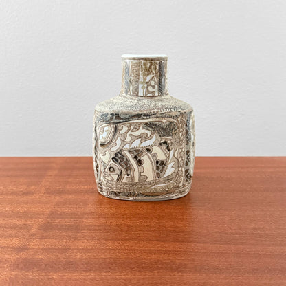Nils Thorsson Royal Copenhagen Baca Small Vase (719/3207), vintage ceramic vase with stylised fish and floral motif, Danish design from the 1960s
