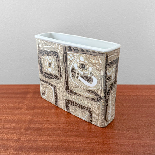 Nils Thorsson Royal Copenhagen Baca Vase (719/2942), vintage ceramic vase with stylised bird and floral motif, Danish 1960s design
