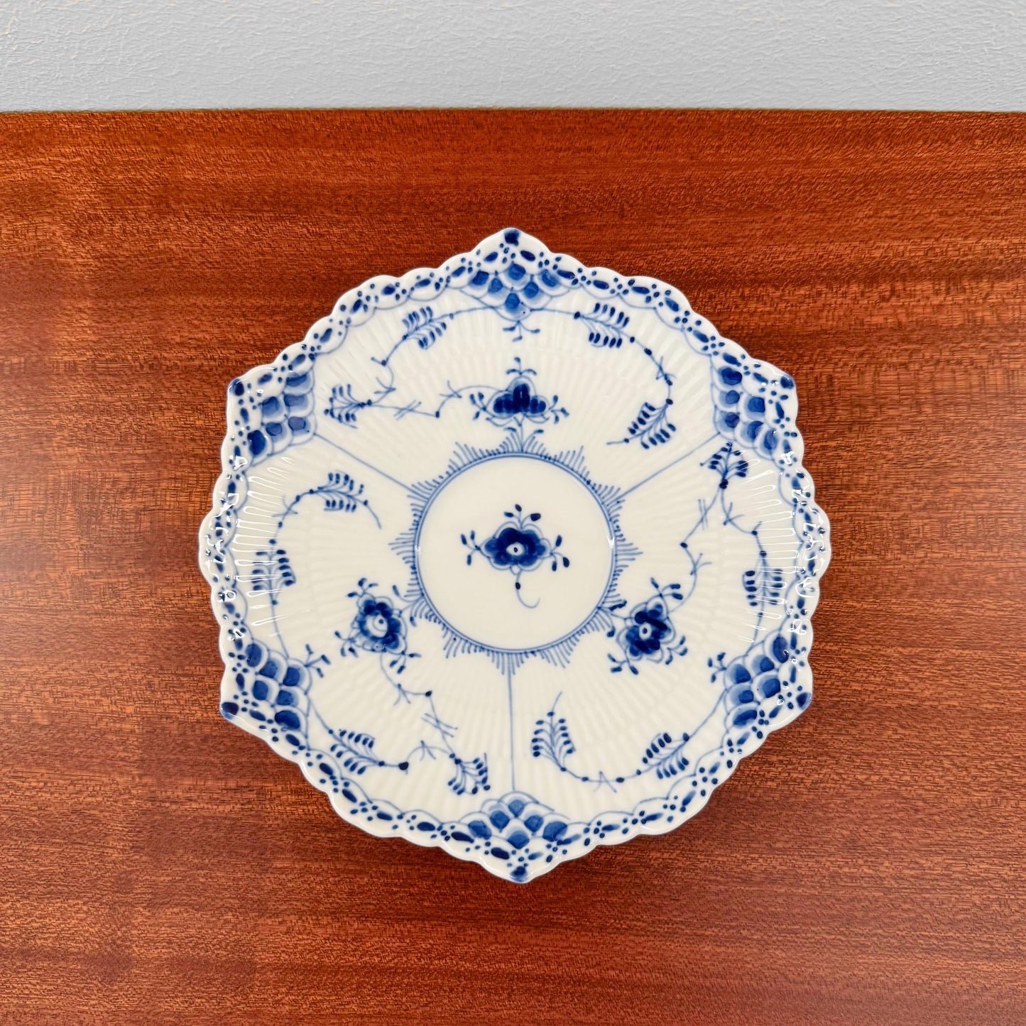 Royal Copenhagen Blue Fluted Full Lace Tea Cup Trio Set