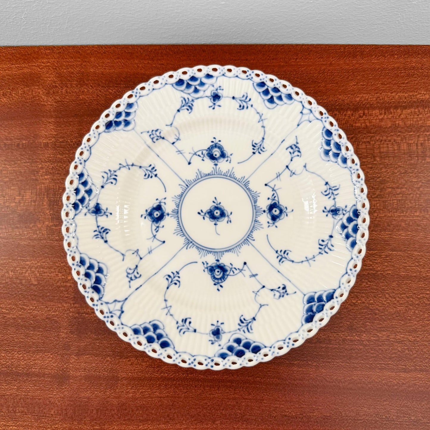 Royal Copenhagen Blue Fluted Full Lace Tea Cup Trio Set