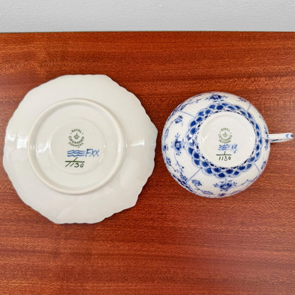 Royal Copenhagen Blue Fluted Full Lace Tea Cup Trio Set