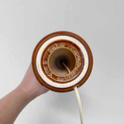 Underside of Søholm Manilla Blue-Green Stoneware Table Lamp showing ceramic base with embossed Søholm Denmark Stentøj 3305 mark and attached power cord.