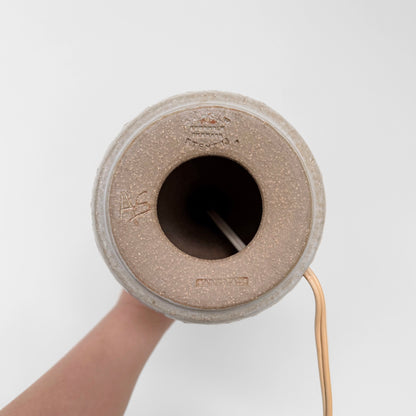 Søholm White Stoneware Table Lamp underside showing ceramic base, impressed maker stamp, signed AS, wiring, and white glaze