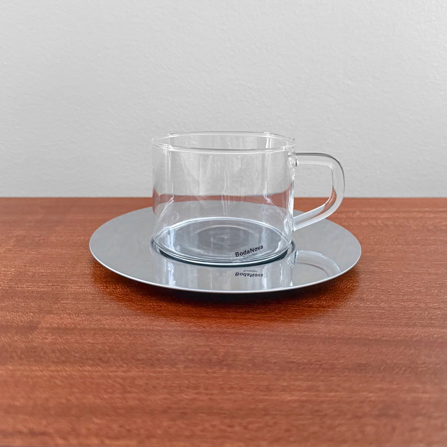 Signe Persson-Melin Boda Nova Glass Coffee Cup with Steel Saucer