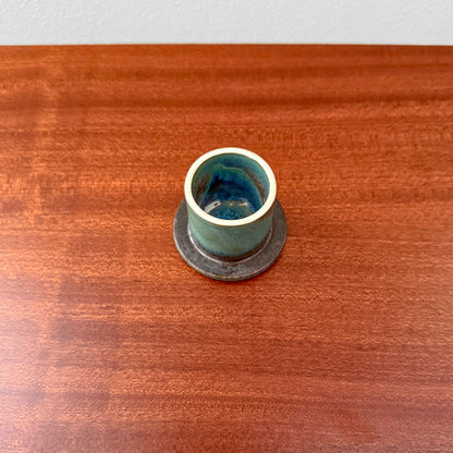 Stig Lindberg Gustavsberg Turquoise Stoneware Teapot with turquoise glazed stoneware and dark blue interior displayed on a wooden table