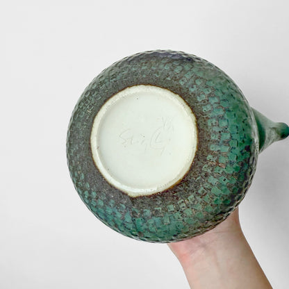 Stig Lindberg Gustavsberg Turquoise Stoneware Teapot underside with textured turquoise glaze and visible studio signature in excellent vintage condition